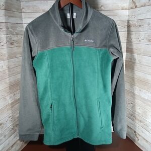 Columbia Youth XL (8-20) 2 Tone Green Fleece Jacket Full Zip Front 2 Zip Pockets